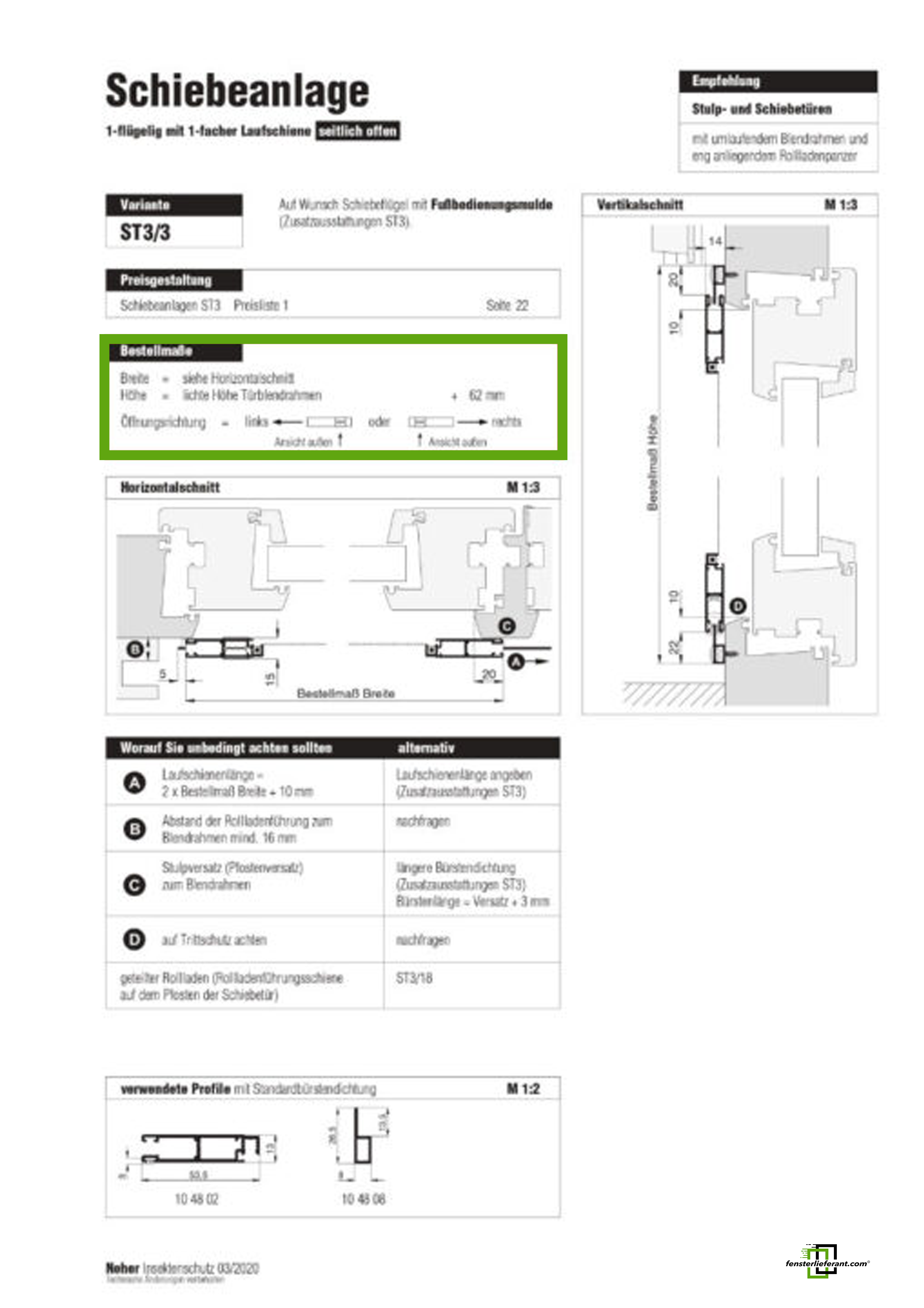 Schiebetür ST 3/4 von MHZ Neher Technology - Schiebeanlage 1-flügelig mit  1- und 2-facher Laufschiene - Insektenschutz bestellen